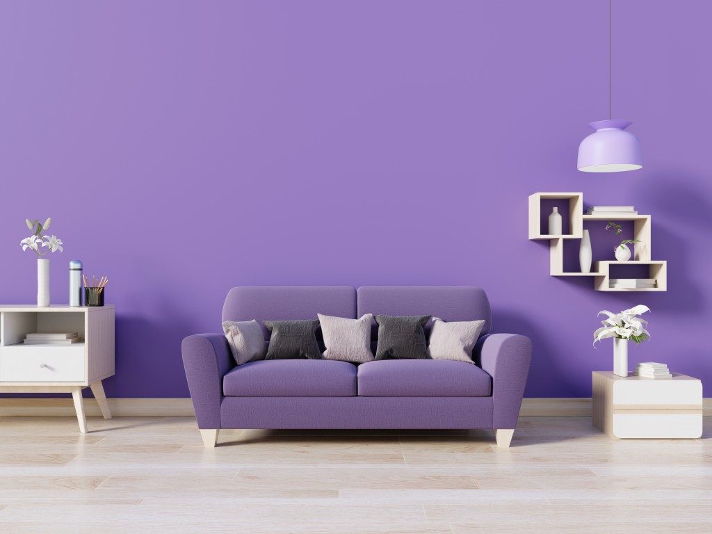 purple sofa in a purple living room