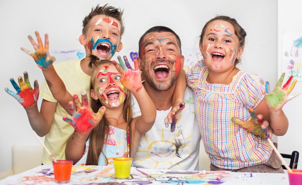 kids and father having fun