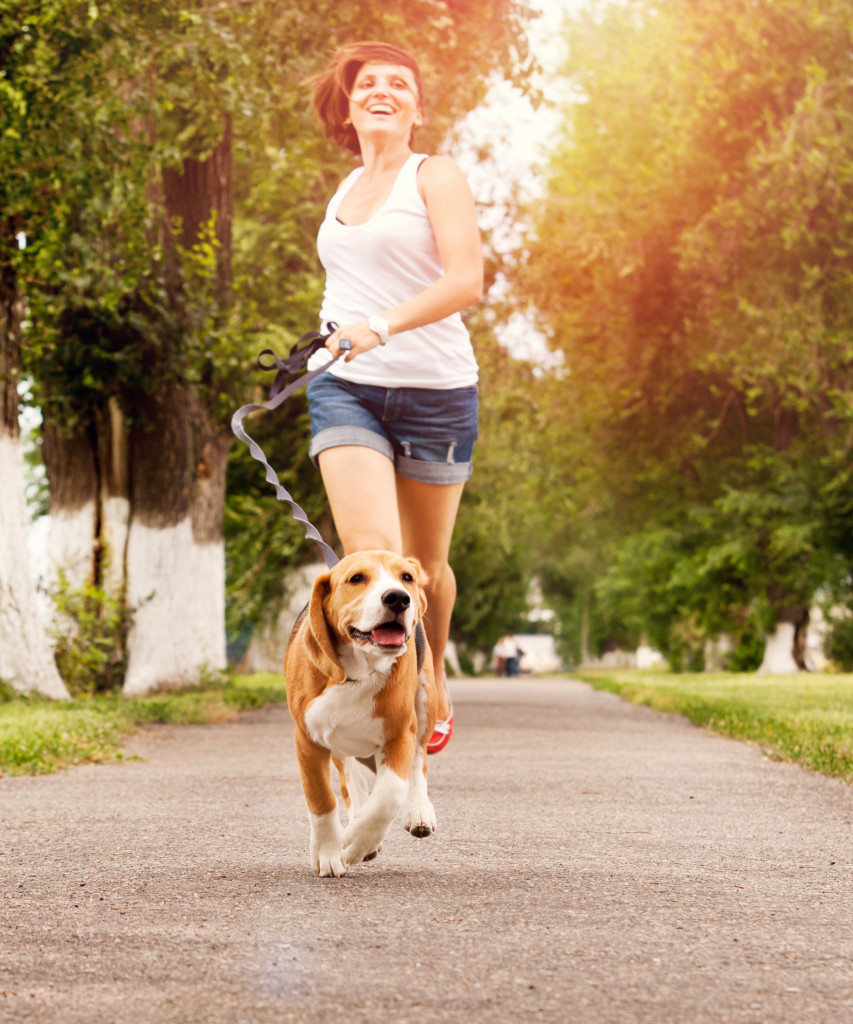 a person and dog running