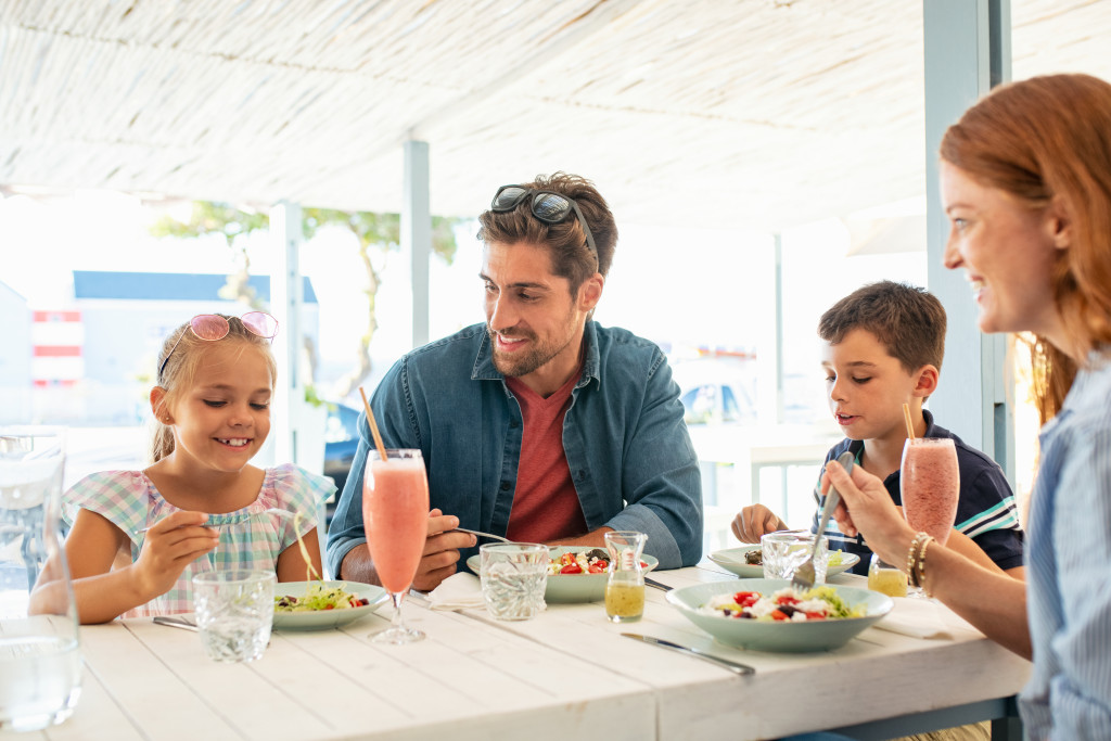 cheerful family in restaurant