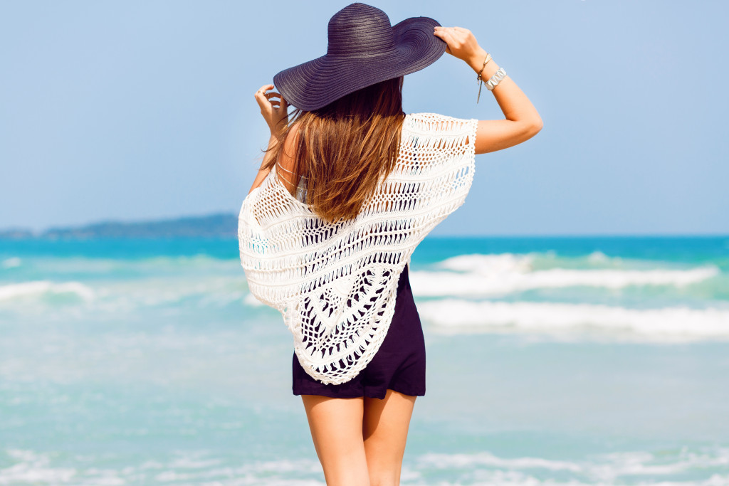 A woman on a beach vacation