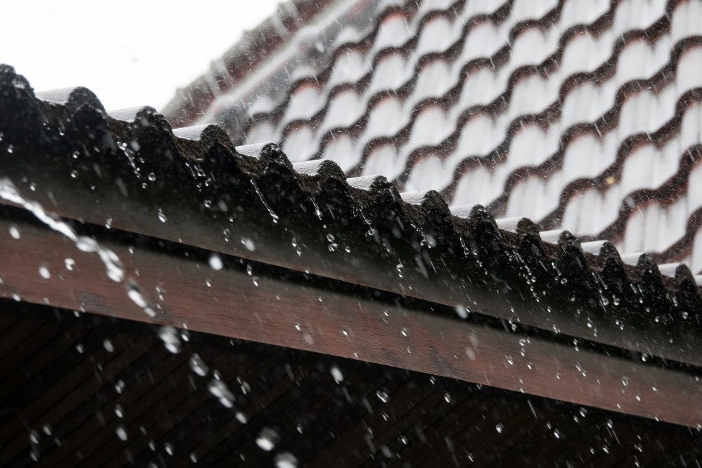 a roof with water from storm