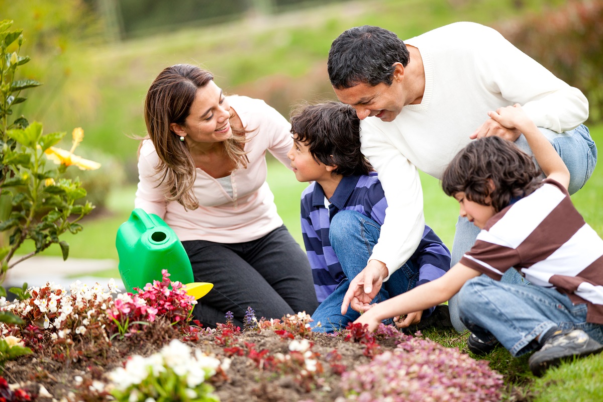 group of four taking care of nature