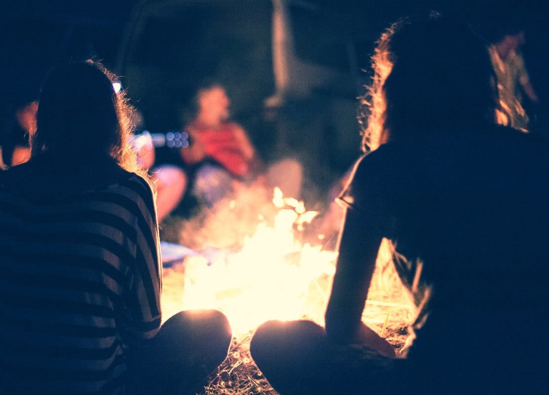 campfire with family at night